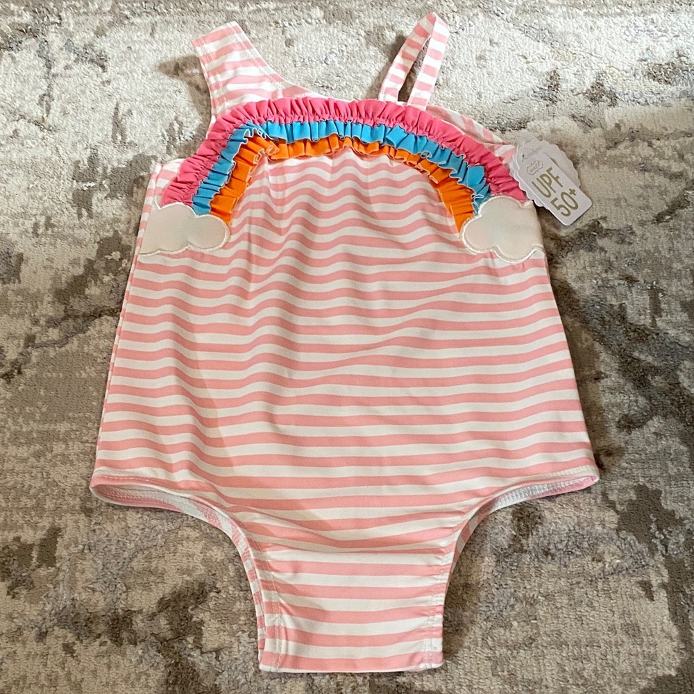 NWT Mudpie Rainbow Applique Striped One-Piece Swimsuit 5T